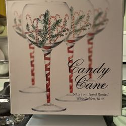 Candy Cane hand, painted wine goblets