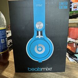 Beats Mixr Mixer Headphones Neon blue & white David Guetta Edition Rare