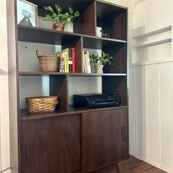 Walnut Bookcase With Sliding Cabinet (Mid-Century Inspired)
