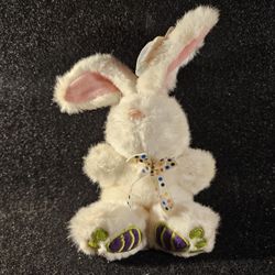 9" Calplush #1774 White Easter Bunny "Egg Foot" March Of Dimes Bean Bag Plush!
