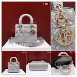 Gray leather handbag 20x16x8cm