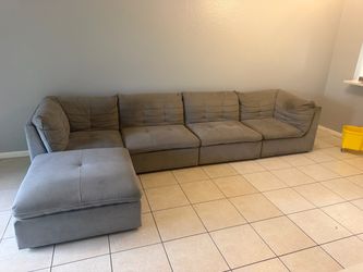 Large Gray Sectional Sofa with Oversized Ottoman – Approx. 12 Ft