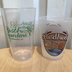 Lot of 2 Souvenirs plastic cups Busch Gardens and Redhead Bay Cafe