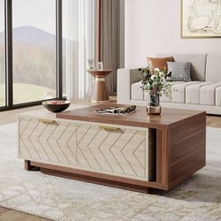 Extendable coffee table with drawer
