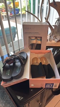 Three pair of women’s sandals and slippers $23 for all three