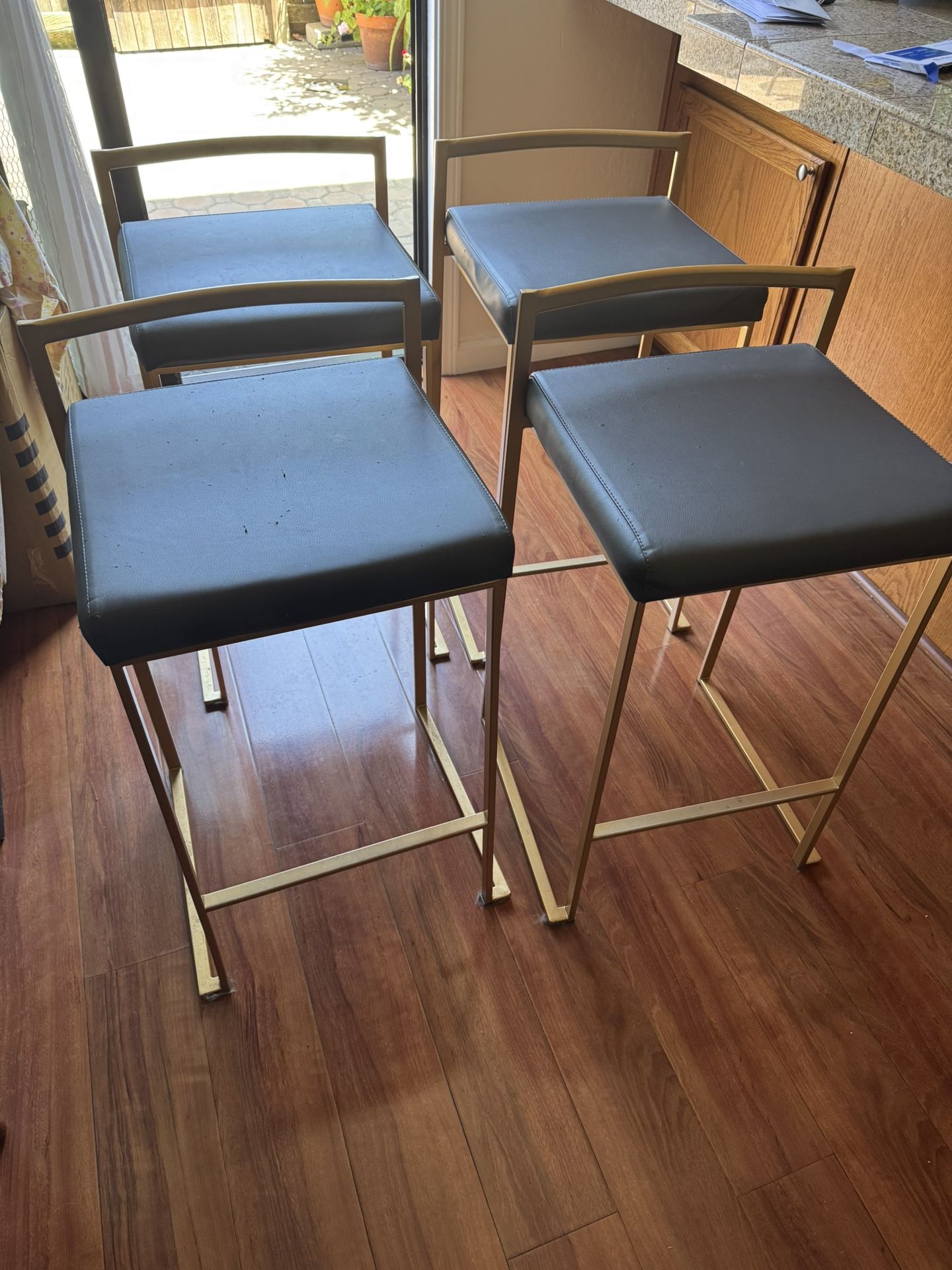 Grey Leather Cushion Counter Stools