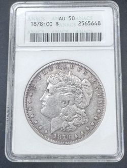 1878 CC Carson City Morgan Dollar AU 50 + 3 Free Wheat Pennies