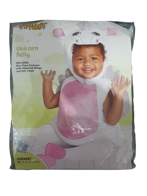 Unicorn Belly Baby Girl, Child's Halloween Costume, Toddler Costume. *Size 18/24 Months. *One Piece Costume With Attached Wings And Tail *Hood.