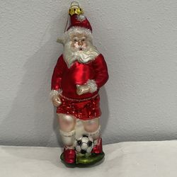 RARE Vintage Glass Ornament Santa Clause Playing Soccer 