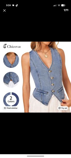 Chicovai Women's Denim Button-Up Vest medium