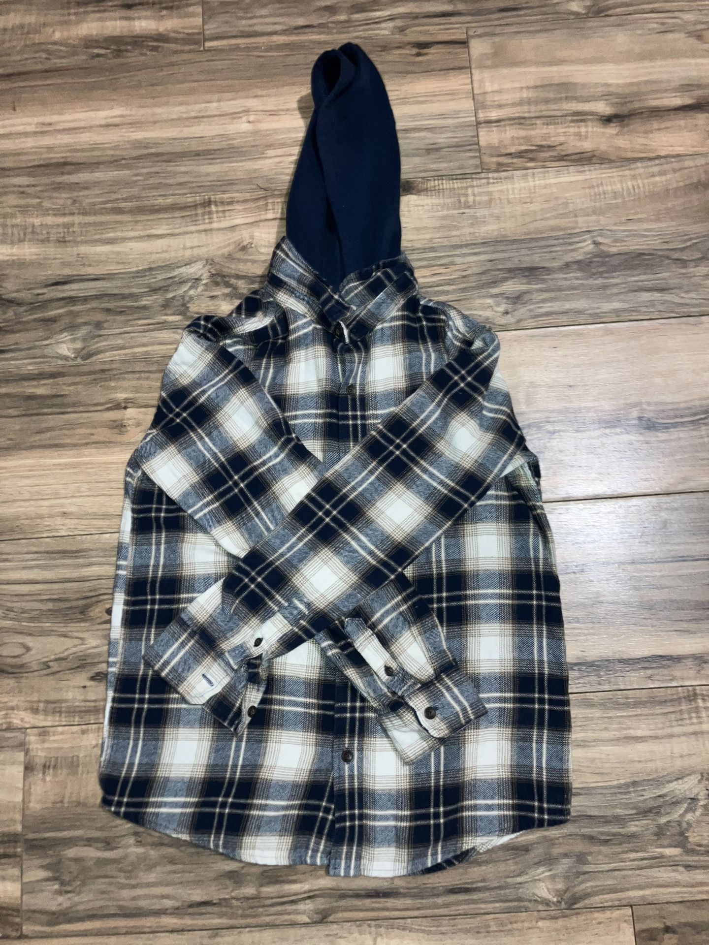 Old Navy Flannel Hoodie – Blue Plaid – Size [14-15] Teen Boys