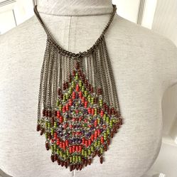 Chain Beaded Statement Necklace 