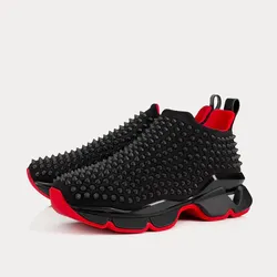 Christian Louboutin Neoprene Black Spike Sock Slip-On Sneakers Red Sole EU 38