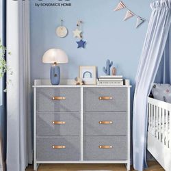 Dresser for Bedroom with 6 Drawers, Chest of Drawers, with Water-Resistant Changing Table, Storage Organizer Cabinet, for Kids Room Nurse