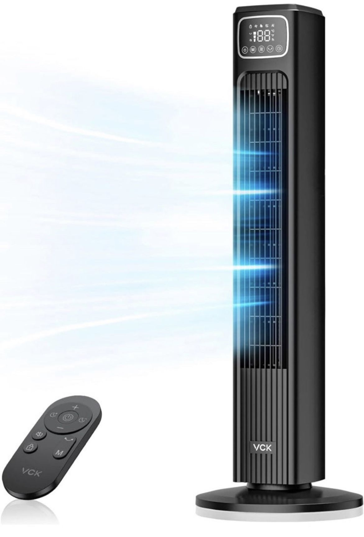 VCK Tower Fan, 80° Oscillating Fans with Remote, 36" Quiet Cooling Fan, Adjustable 3 Speeds,4 Mode, 12H Timer, LED Display with Auto Off, Standing Bla