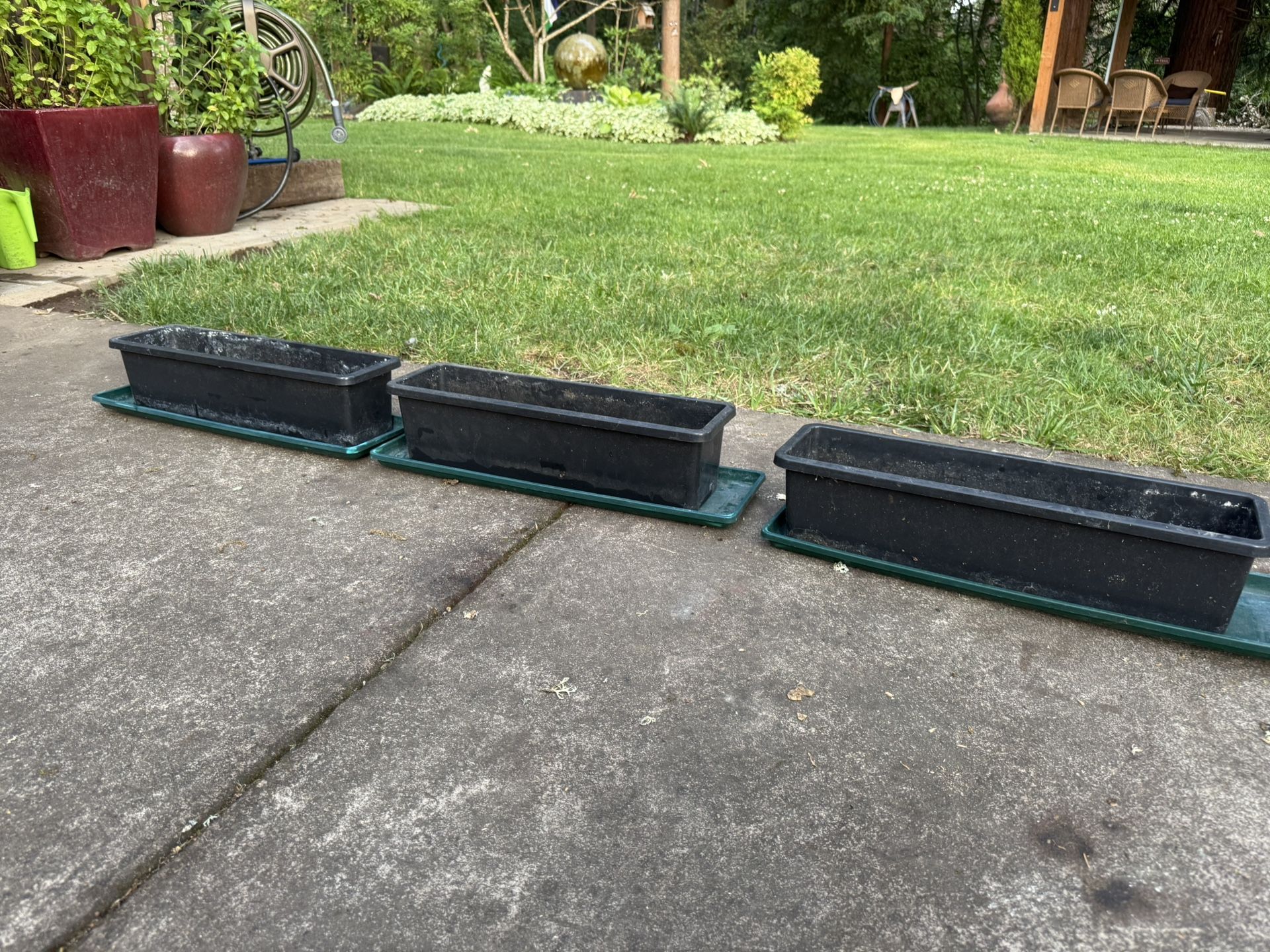 3 Plastic Rectangle Planter Boxes With Trays