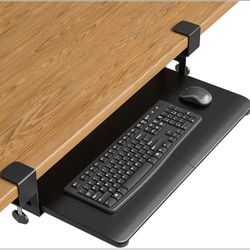BONTEC KMT01 Under Desk Keyboard Tray, Pull-Out Keyboard & Mouse Platform with C-Clamp, 25.6 x 11.8 in Space-Saving Ergonomic Slide-Out Drawer, Black