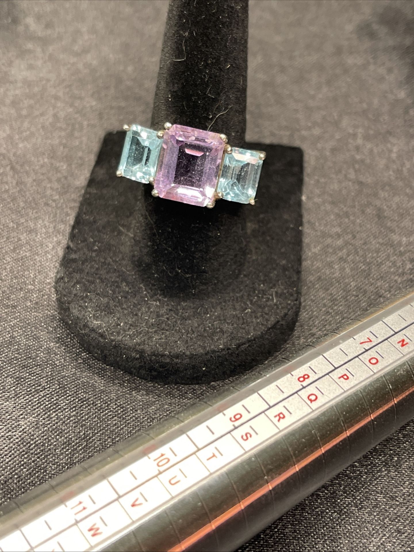 Amethyst & Sky Blue Topaz Silver Ring. .925