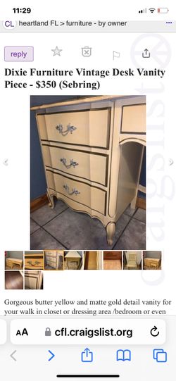 Dixie Furniture Vintage Antique Vanity Desk Table With Chair for