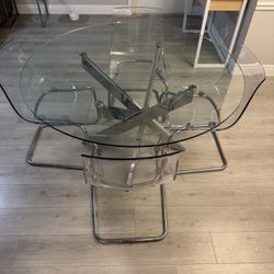 Glass Dining Room 54 Inch Round Table With 4 Chairs