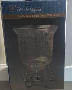 Crackle  Glass Candle  Holder With Stand 