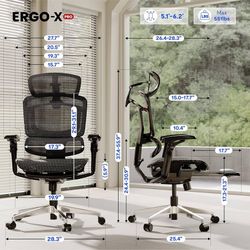 ErgoX-PRO Ergonomic Office Chair with Footrest Black – 5D Lumbar, 7D Armrests, 4D Headrest, 551LB Capacity, AeroWeave 5.0 Mesh Seat – Office, Gaming, 