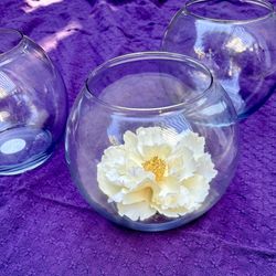 8 Large Glass FishBowl  Vases With Silk Flowers 