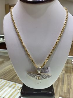 10k solid rope chain with custom diamond pendant
