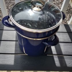 Three Piece Blue Enamel Stock Pot For Boils Pasta And More