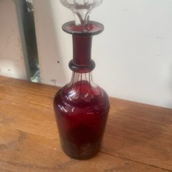 Antique Ruby Red Crystal Barware Decanter 