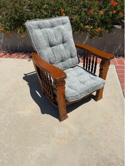 Antique Children’s Oak Morris Recliner Chair with upholstered Cushions