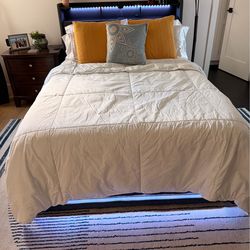 Modern LED Bed Frame + Novaform Cooling Memory Foam Mattress (Like New)