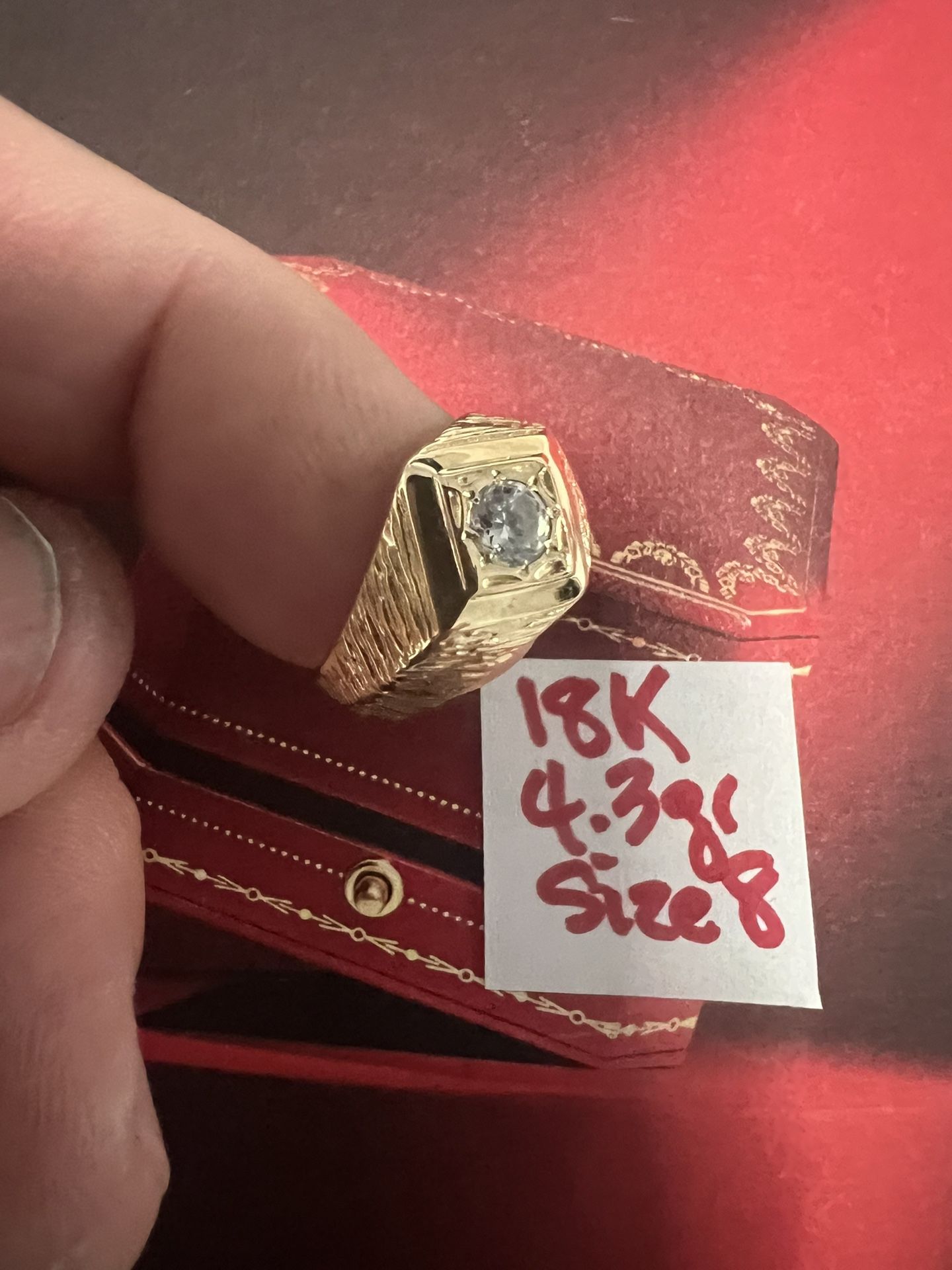 18K Solid Gold Ring For Wedding CUBIC ZIRCONIUM STONE 4.3Gr Size 8