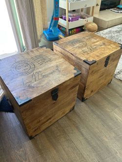 Vintage-Style Wooden Storage Trunks (Set of 2, Matching) 18”x18”x18”