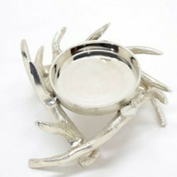 HD Designs Holiday Antler Fall / Winter Pillar Silver Candle HOLDER