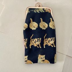 Vtg. Cat Graphics Eyeglass Sunglasses Case /  Cosmetics - Money Pouch Snap Closure Cloth Double-Sided