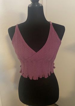 Purple Knitted Cropped V-Neck Size Small 