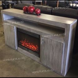 Fireplace TV Stand console Gray Wood🤩Brand New