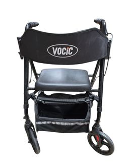 VOCIC Folding Rollator Walker Transport Chair Black Mobility Aid W/ Storage Bag