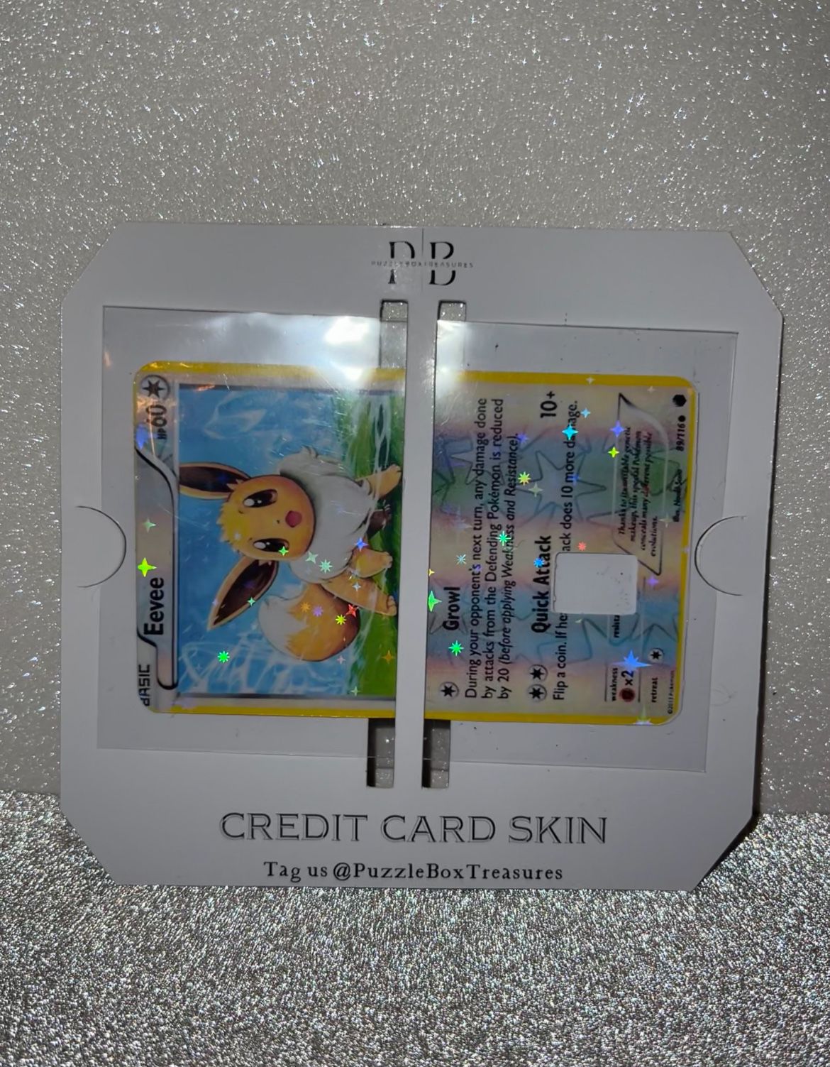 Pokemon Card Credit Card Skin ~ Eevee Base Set 1st Edition Holographic Credit Card Skin