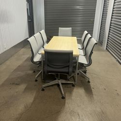 Small Conference Table 72x30 With 8 Herman Miller Setu Chairs