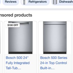 Bosch 500 series 24 inch dishwasher new
