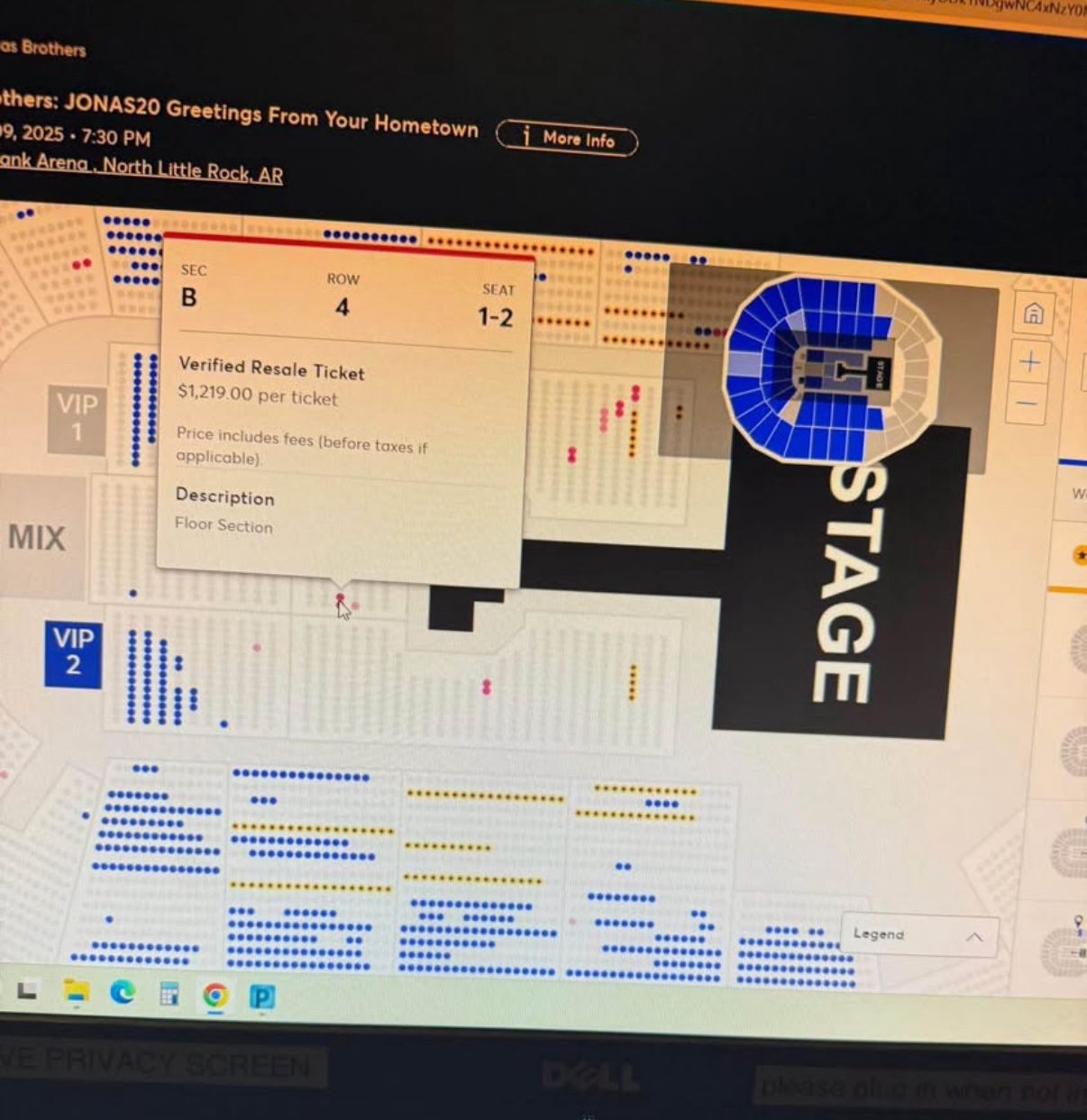 Center Floor Seats Jonas Brothers AR