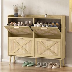 Large Shoe Cabinet with 4 Flip Drawers
