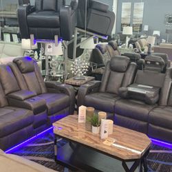 🔥Sofa & Loveseat w/ Pwr Recliners, Pwr Headrest, Wireless Audio System, Wireless Station, Plug Ins, USB Ports, Reading Lights and LED Lights