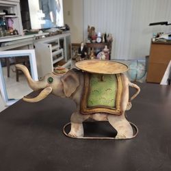 Vintage Hand-painted Sheet Metal Elephant Candle Holder Dtand Made In Th E Philippines 12"L X 7:H X 3"W