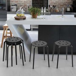 17.3in Height Portable Plastic Stools Backless Round Top  Pack of 5 Black M-13