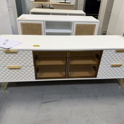 New Carved Geometric Style TV Stand,Home Entertainment Console for TV Up to 65in