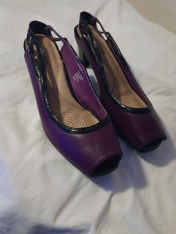 Purple Peep-Toe Slingback Block Heel Pumps