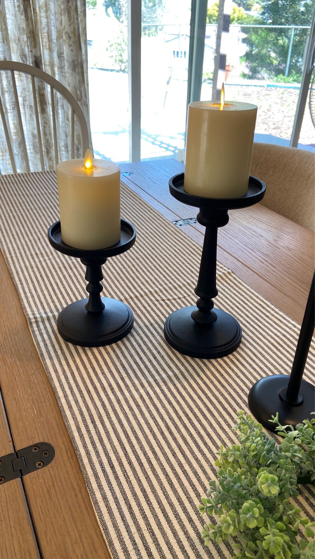 2 NEW POTTERY BARN DARK BRONZE CANDLE HOLDERS ~ PILLAR & TAPER